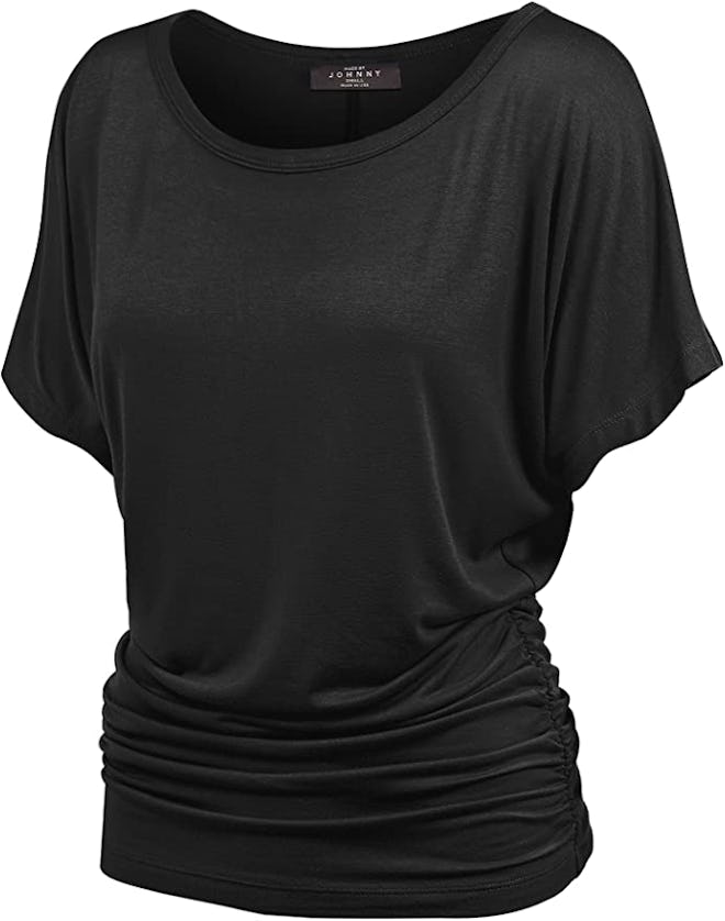 Made By Johnny MBJ Solid Short Sleeve Boat Neck V Neck Dolman Top 