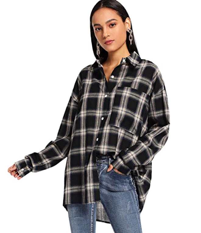 SweatyRocks Long Plaid Button Down