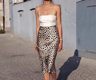 Soowaloo High Waist Leopard Midi Skirt
