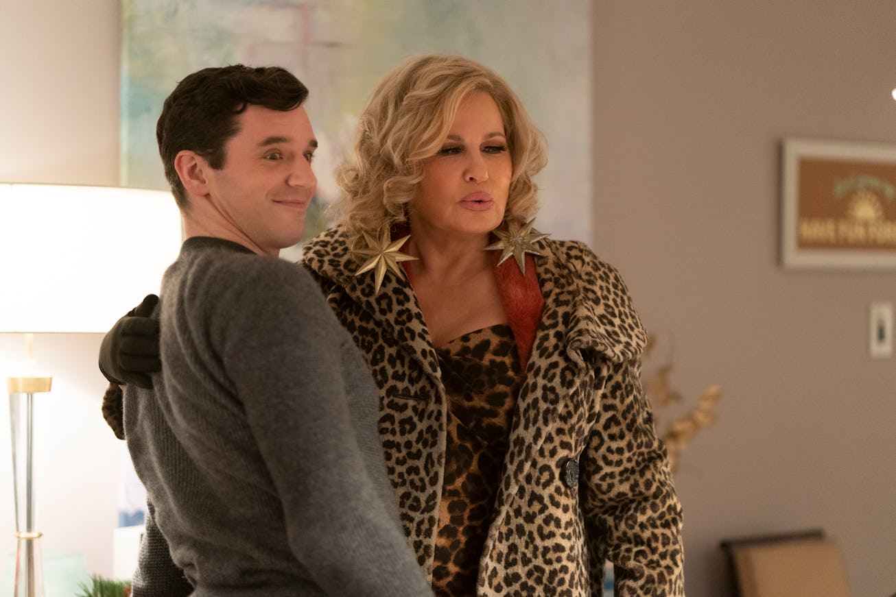 Michael Urie as Peter, Jennifer Coolidge as Aunt Sandy, in Single All The Way