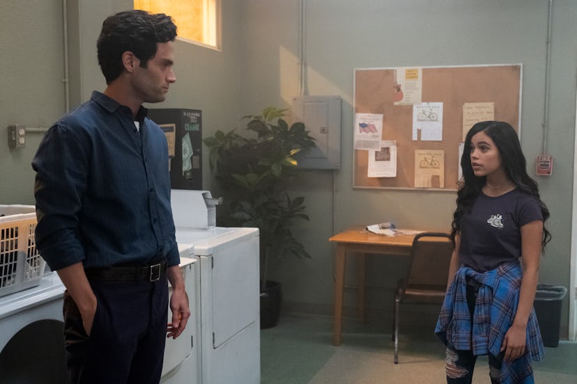 Joe (Penn Badgley) and Ellie (Jenna Ortega) share a moment in Season 2 of 'You.'