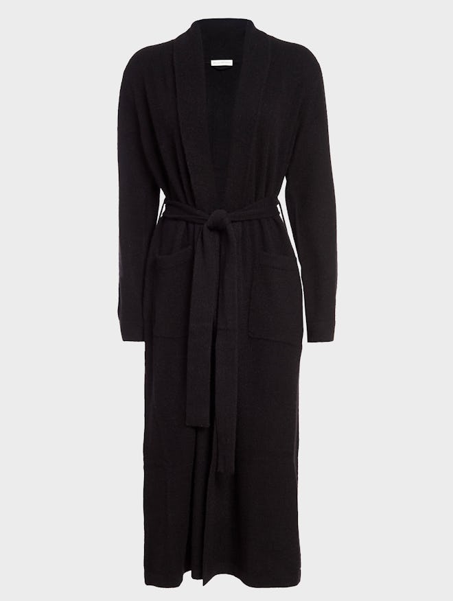Black long cashmere robe from White + Warren.