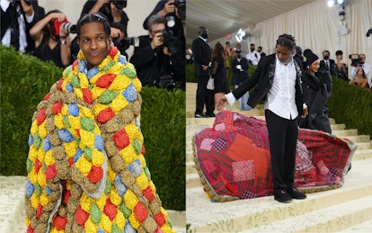 ASAP Rocky wore a quilted jacket and a tuxedo at the 2021 Met Gala.