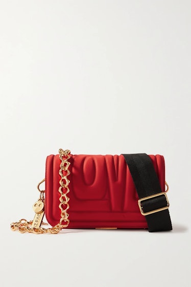 AZ Factory's the hugging with love mini quilted nylon shoulder bag in red. 