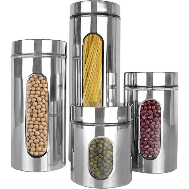 Estilo Stainless Steel and Glass Canisters with Window (4 Pieces)