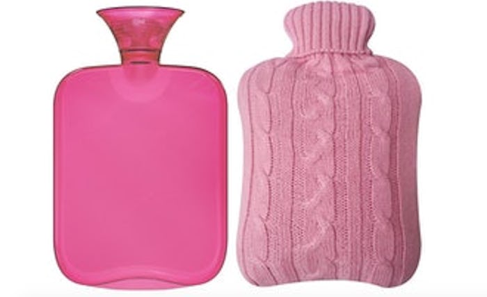 pink hot water bottle with sweater