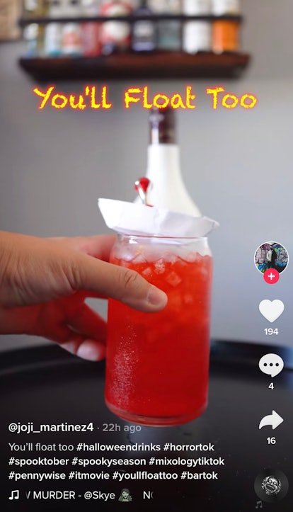 A TikToker makes an 'It'-inspired drink as part of TikTok drinks inspired by Halloween movies. 