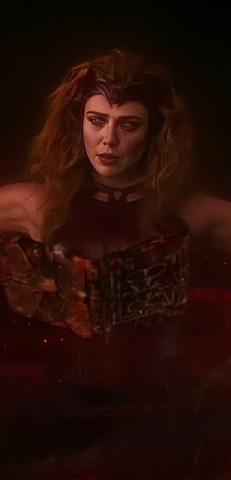 Elizabeth Olsen as Wanda during a fight in the MCU