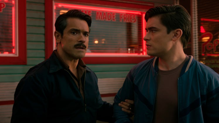 Mark Consuelos as Javier Luna and Michael Consuelos as Young Hiram in The CW's 'Riverdale'