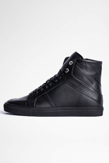 black leather high-top sneakers