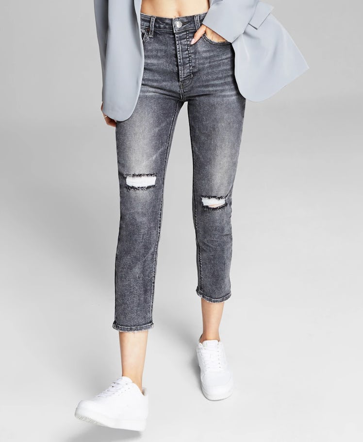 High-Rise Vintage Straight Button Cuffed Jeans