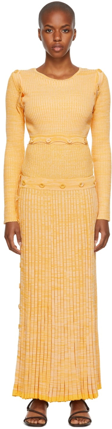 Yellow Deconstruct Long-Sleeve Mid-Length Dress