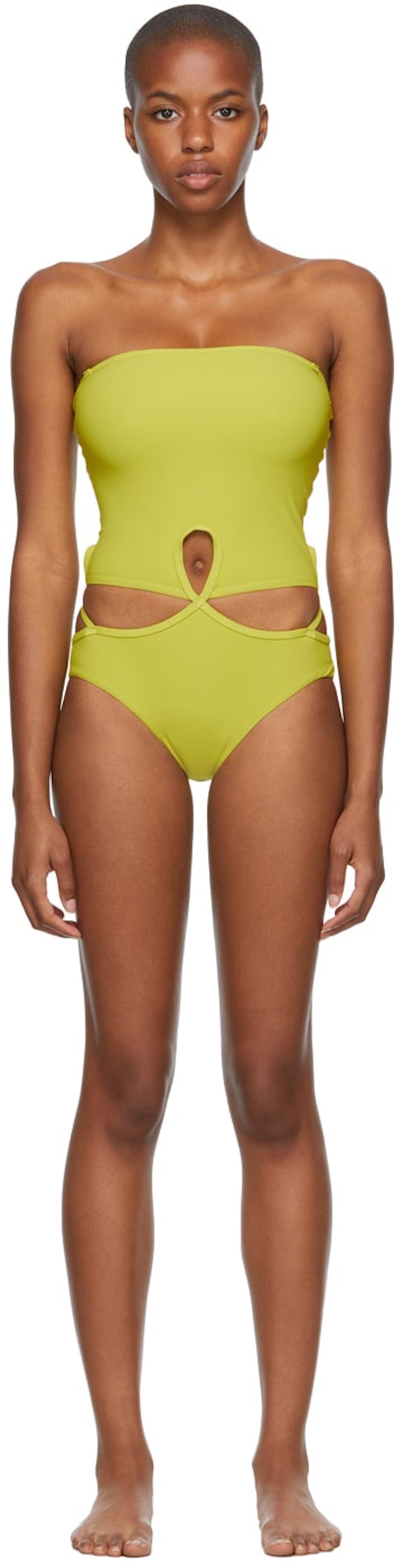 Green Looped Adjustable Strapless One-Piece Swimsuit