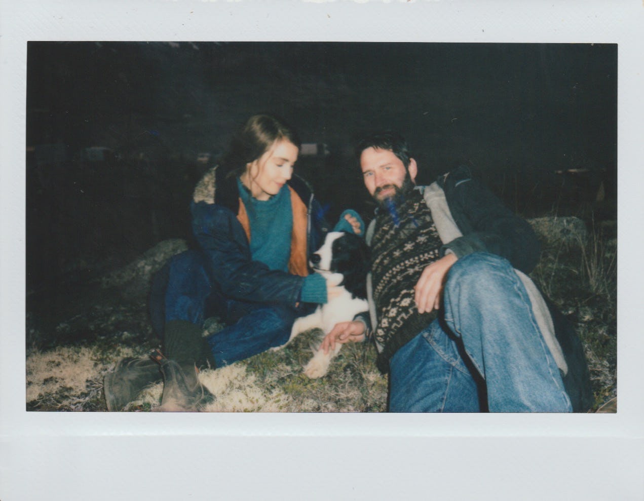 Rapace with co-star Hilmir Snær Guðnason and their onscreen dog.
