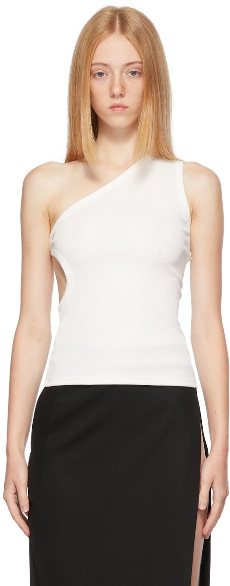 White One Shoulder Cut-Out Tank Top