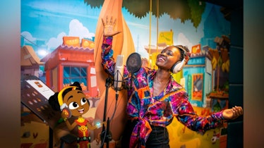 Lupita Nyong’o singing in a studio