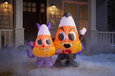 These Home Depot Halloween decorations include cute candy corn inflatable characters.