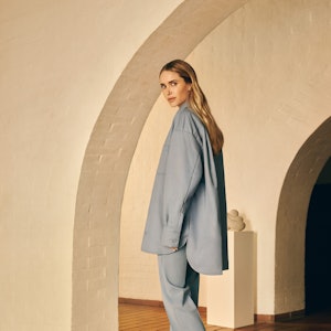 Pernille Teisbaek wears blue set from Pernille x Mango.