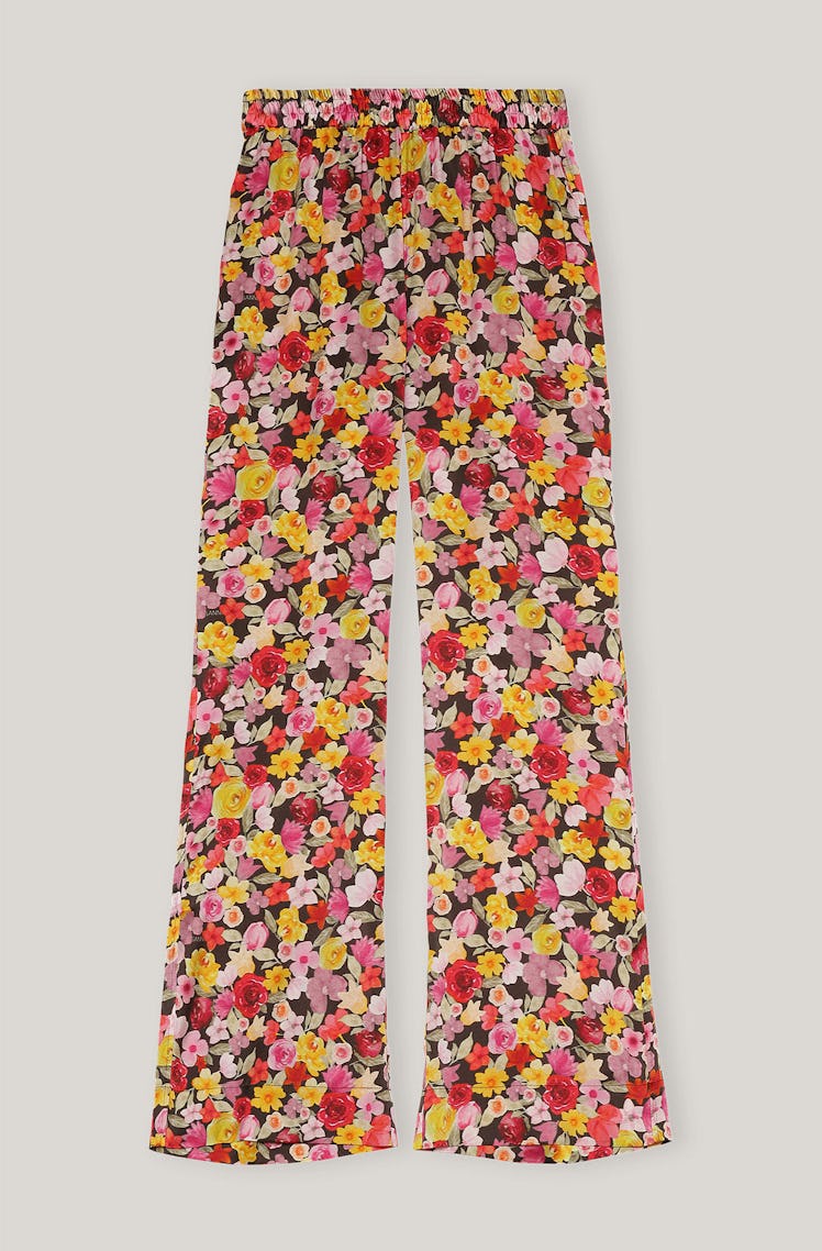 GANNI's floral-printed satin elastic pants. 