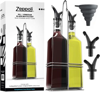 Zeppoli Oil and Vinegar Bottle Dispenser Set with Rack