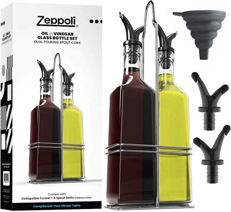 Zeppoli Oil and Vinegar Bottle Dispenser Set with Rack