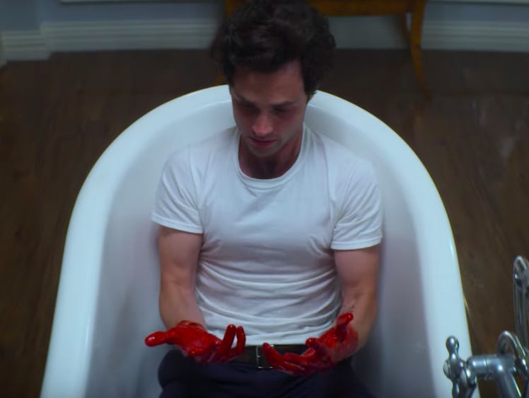 PENN BADGLEY as JOE GOLDBERG with blood on his hands in Netflix's 'You'