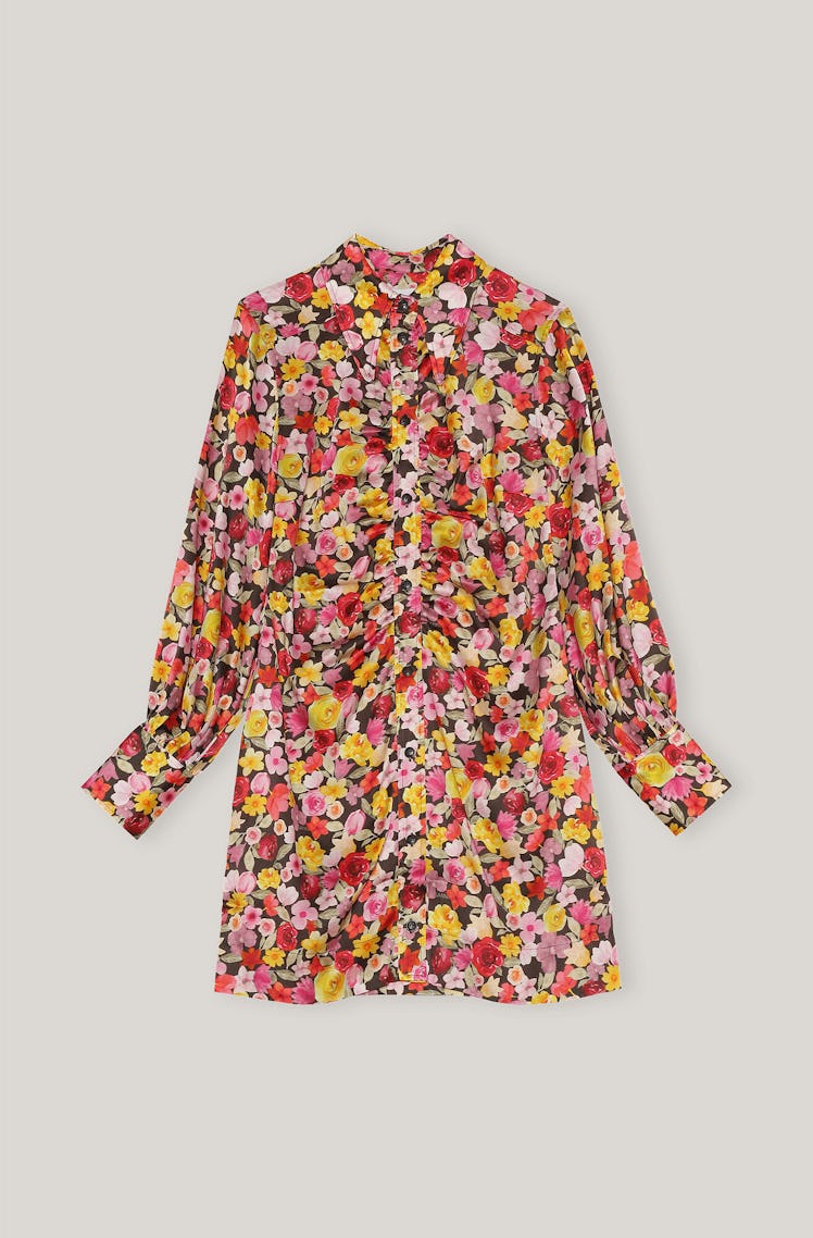 GANNI's floral-printed shirt mini dress. 