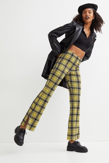Plaid jazz pants in blue and yellow 