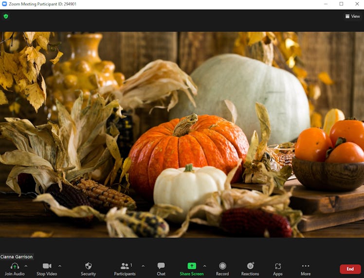 These fall Zoom backgrounds include a pretty pumpkin centerpiece.