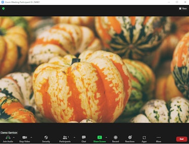 These fall Zoom backgrounds include orange and green pumpkins.