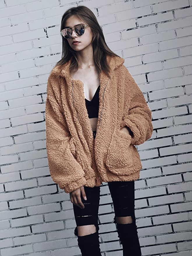 ECOWISH Fuzzy Faux Sherpa Jacket