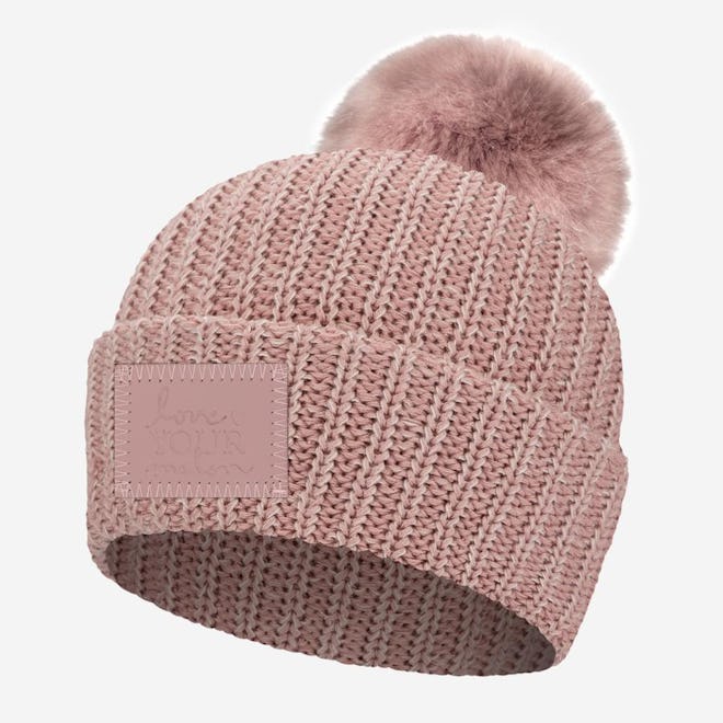 Misty Rose and Natural Speckled Pom Beanie