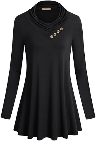 Miusey Cowl Neck Form Fitting Casual Tunic Top Blouse