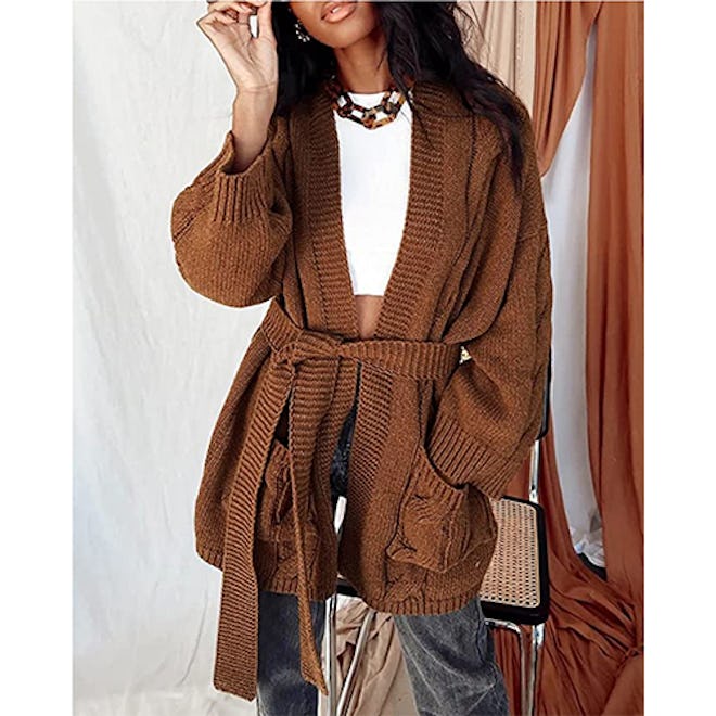 Trish Lucia Chunky Open-Front Cable Knit Cardigan