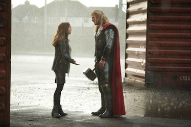 Jane (Natalie Portman) and Thor (Chris Hemsworth) having a private moment together in 2013’s Thor: T...