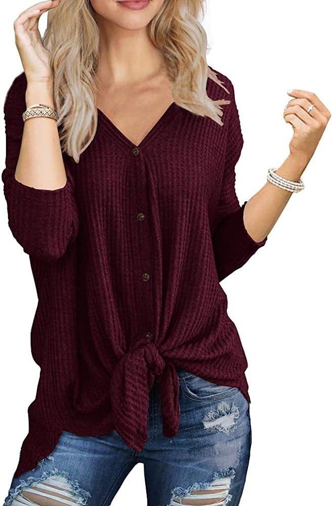 IWOLLENCE Waffle Knit Tunic Blouse