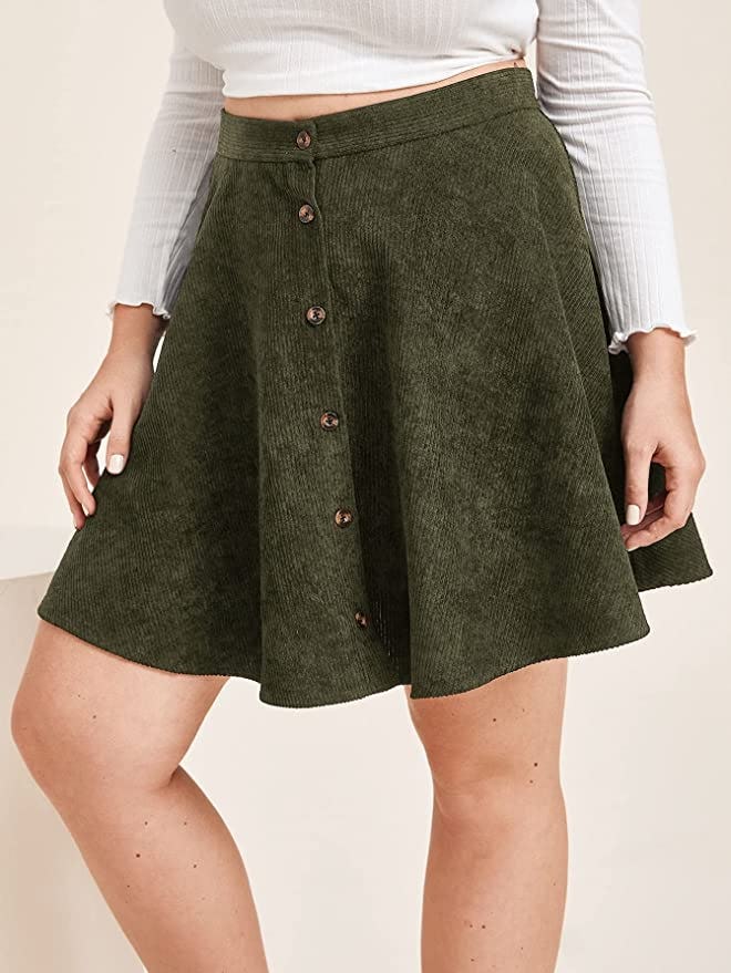 SheIn Button Up Flare A-Line Corduroy Skater Skirt