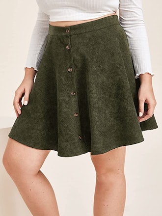 SheIn Button Up Flare A-Line Corduroy Skater Skirt
