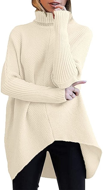ANRABESS Batwing Sleeve Asymmetric Hem Pullover Sweater