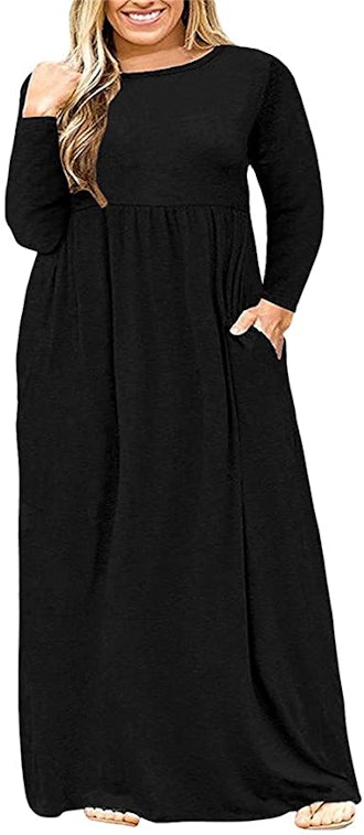 BISHUIGE Long Sleeve Casual Maxi Dress with Pockets