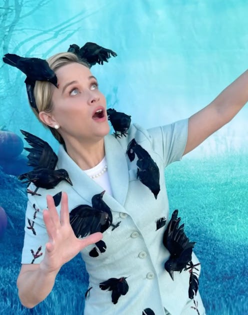 Reese Witherspoon wearing a Halloween costume of Tippi Hedren in ‘The Birds’.