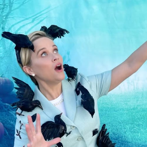 Reese Witherspoon wearing a Halloween costume of Tippi Hedren in ‘The Birds’. 