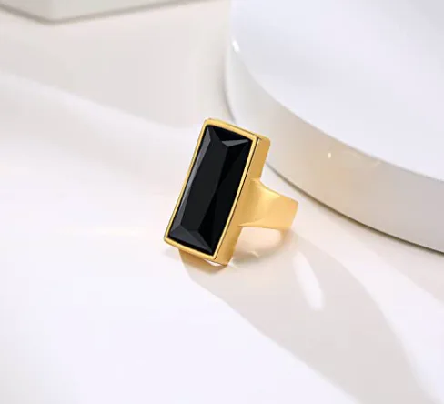 VNOX Chunky Gold Stainless Steel And Crystal Ring