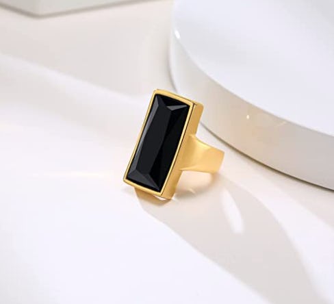 VNOX Chunky Gold Stainless Steel And Crystal Ring