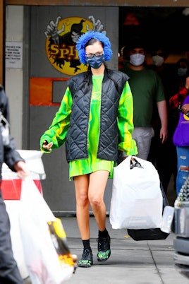 Bella Hadid shops for a Halloween costume at the Spirit Halloween in New York City.