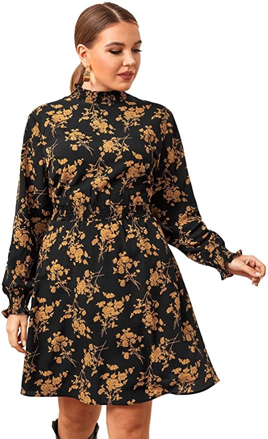 Floerns Tie Neck Long Sleeve Dress