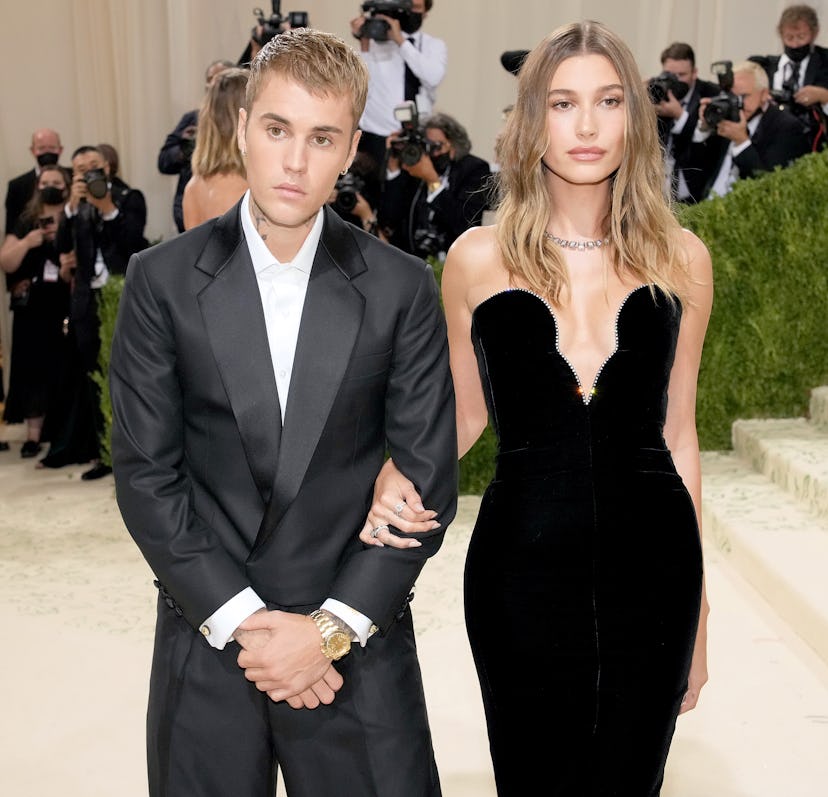 Justin Bieber and Hailey Bieber attend The 2021 Met Gala Celebrating In America: A Lexicon Of Fashio...