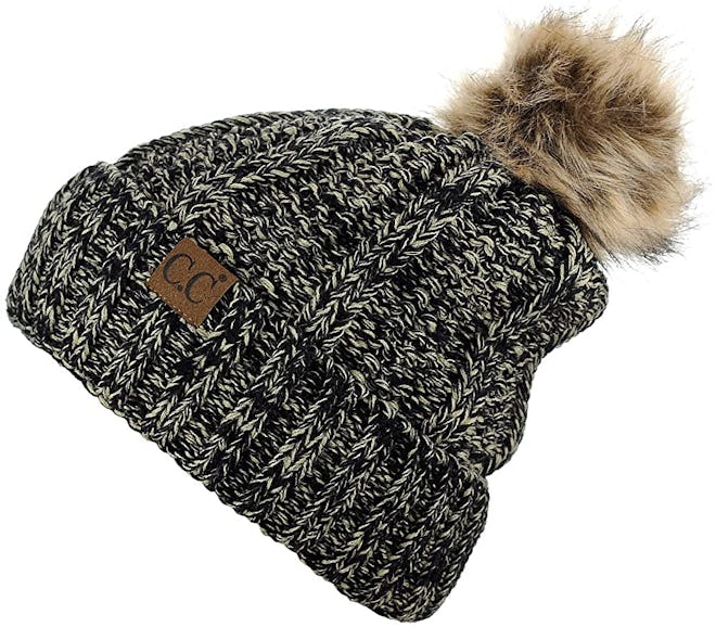 C.C Thick Cable Knit Fleece Lined Beanie