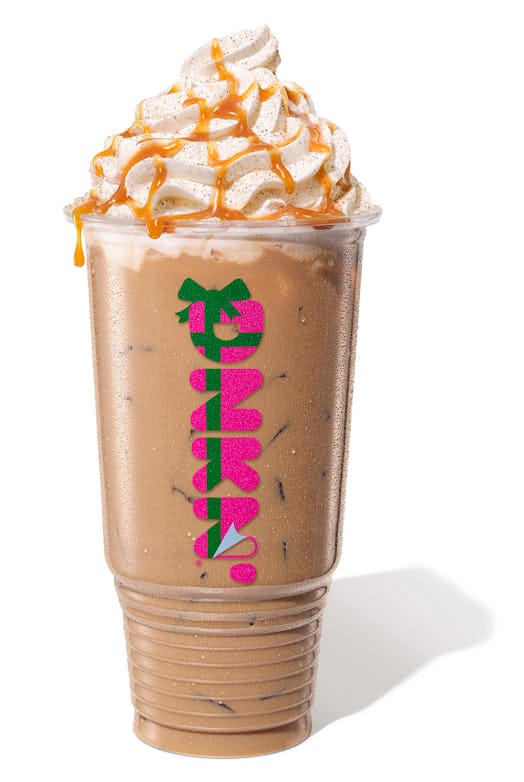 Celebrate Dunkin's new holiday 2021 drinks with the new Iced Toasted White Chocolate Signature Latte...