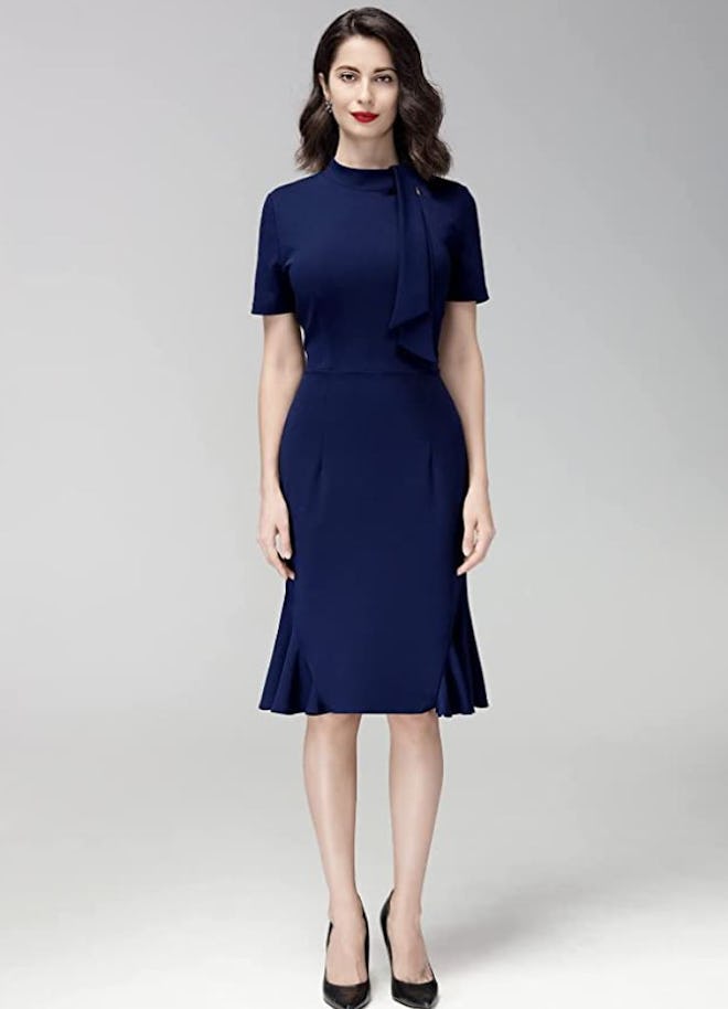 AISIZE Tie Neck Cocktail Pencil Dress